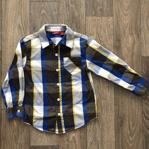 BOYS 4T Blue Brown Yellow Plaid Dress Shirt